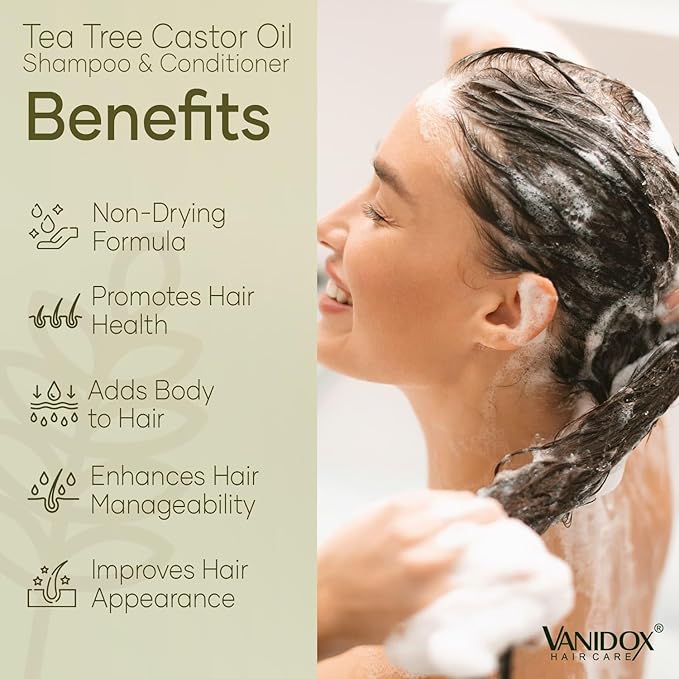 Tea Tree Oil Shampoo and Conditioner Set with Castor Oil, DHT Blockers, Itchy Scalp Relief, Supports Fuller Hair, Cleanses Dandruff & Buildup, For Men & Women, Made in USA, 16 fl oz Each-VivaGrace Women