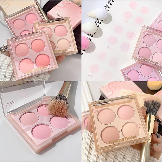 Matte Blush Powder Palette, Blending Mood Cheek, 4 Blendable Shades Korean Fairy Pink Blusher in Lightweight Smooth Powder, Vegan Makeup (Strawberry 1#, 1.84 ounces)-VivaGrace Women