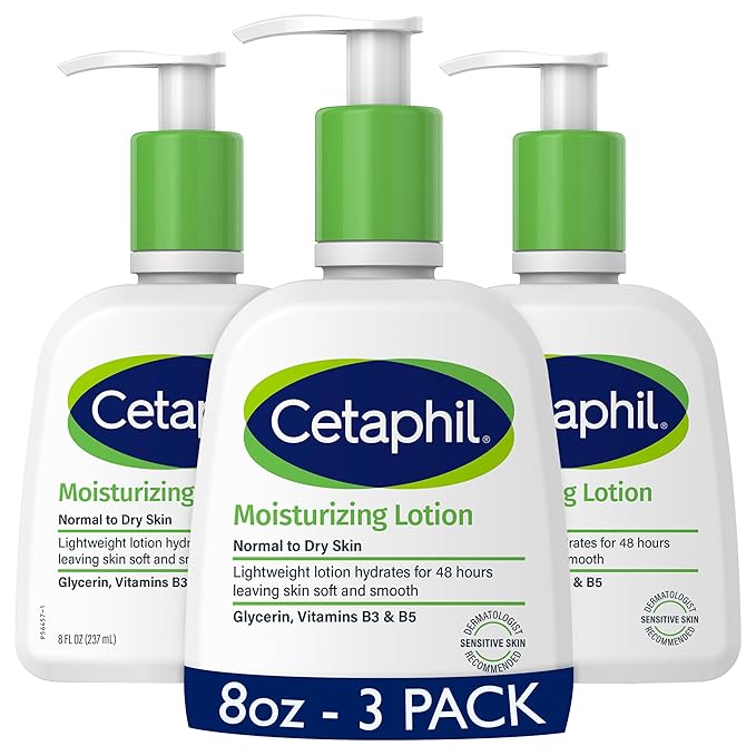 Cetaphil Face & Body Moisturizer, Hydrating Moisturizing Lotion for All Skin Types, Suitable for Sensitive Skin, NEW 8 oz Pack of 3, Fragrance Free, Hypoallergenic, Non-Comedogenic-VivaGrace Women