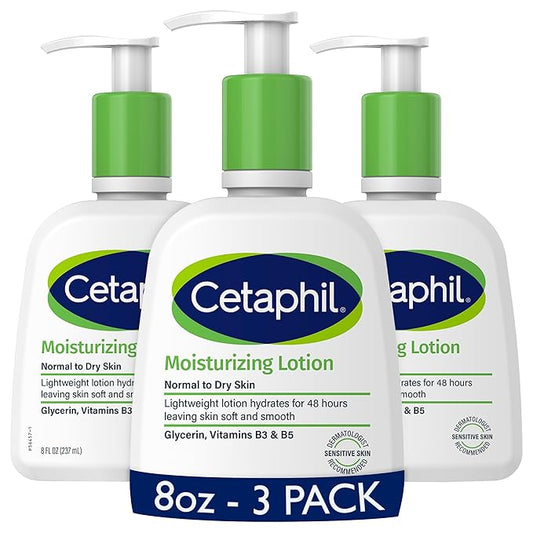 Cetaphil Face & Body Moisturizer, Hydrating Moisturizing Lotion for All Skin Types, Suitable for Sensitive Skin, NEW 8 oz Pack of 3, Fragrance Free, Hypoallergenic, Non-Comedogenic-VivaGrace Women