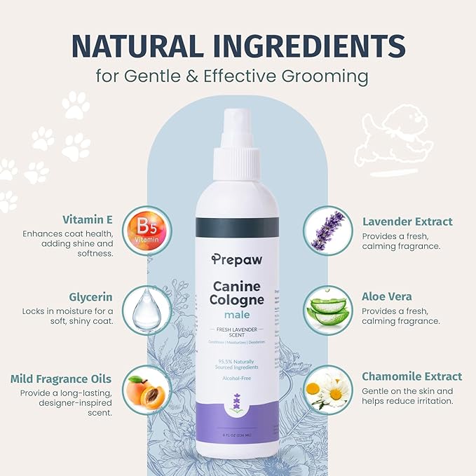 Luxury Male Pet Cologne - Fresh Lavender Scent, 3-in-1 Formula Conditions & Moisturizes, Made with 94% Natural Ingredients, Long Lasting Fragrance, Safe & Easy to Use | 8 fl oz-VivaGrace Women