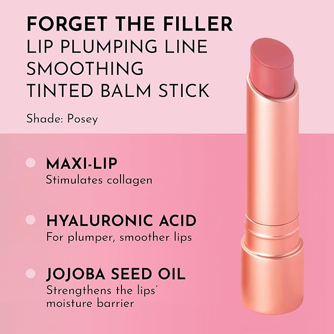 Lawless Forget the Filler Lip Plumping Line Smoothing Tinted Balm - Posey - Premium Tinted Lip Balm with Natural Ingredients to Plump and Smooth Lips for a Firmer, Fuller Look - 0.09 oz-VivaGrace Women
