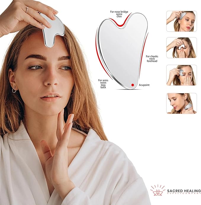Sacred Healing Premium Stainless Steel Gua Sha Facial Tool – Enhance Beauty, Anti-Aging, Pain Relief, Lymphatic Drainage – Ideal for Home and Professional Use- Metal Gua Sha-VivaGrace Women
