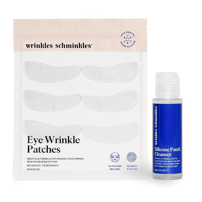 Wrinkles Schminkles Under Eye Wrinkle Starter Pack - Set of Reusable Under Eye Wrinkle Patches (3 pairs) + Silicone Patch Cleanser (2 oz) for Smoother Under Eyes & Fresh Look-VivaGrace Women