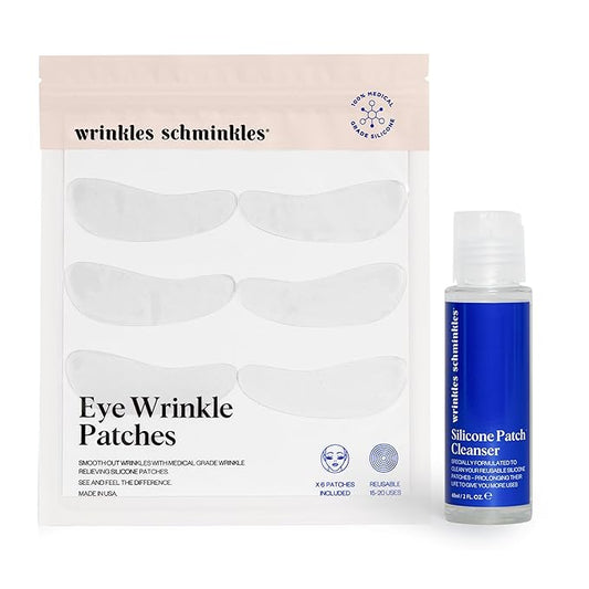 Wrinkles Schminkles Under Eye Wrinkle Starter Pack - Set of Reusable Under Eye Wrinkle Patches (3 pairs) + Silicone Patch Cleanser (2 oz) for Smoother Under Eyes & Fresh Look-VivaGrace Women