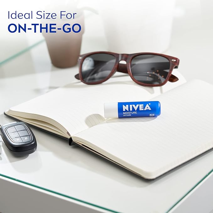 NIVEA Moisture Lip Care, Lip Balm Stick with Shea Butter, Jojoba Oil and Avocado Oil, 0.17 Oz, Pack of 4-VivaGrace Women