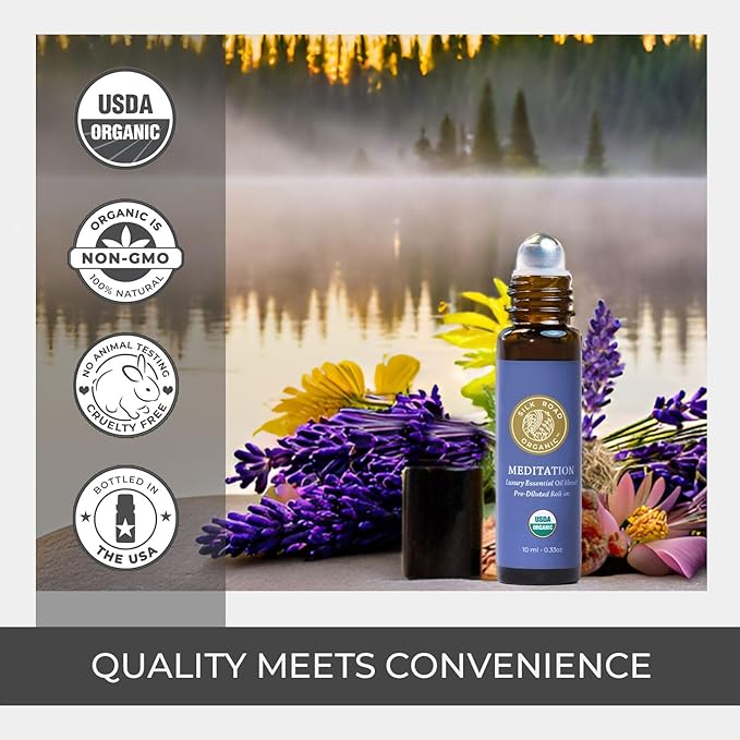 Silk Road Organic Meditation Essential Oil Empowering Blend Roll On,100% Pure USDA Certified Aromatherapy for Chakra Healing, Focus, Calming, Mindfulness & Spiritual Well-Being - 10ml Roller-VivaGrace Women