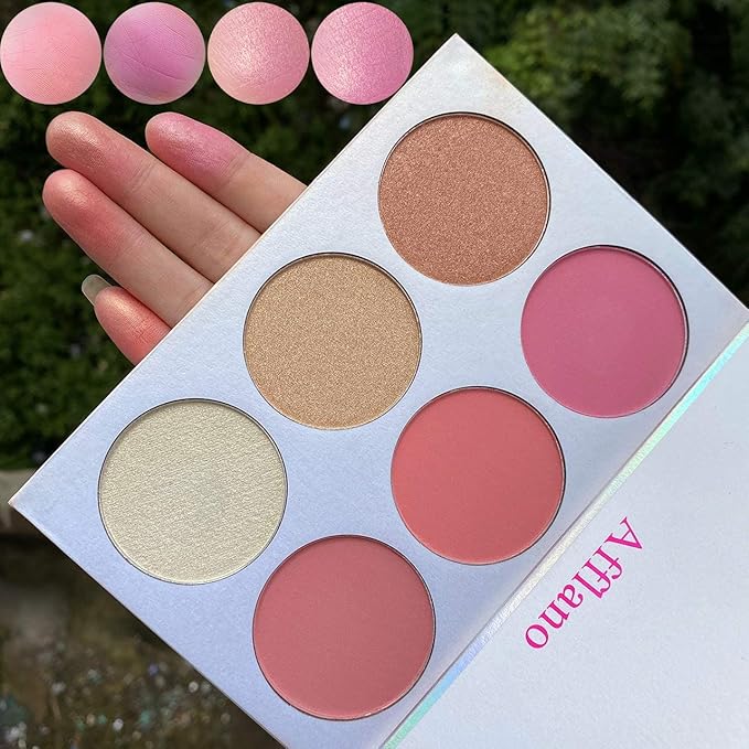 Blusher & Illuminator Highlighter & Bronzer Powder Contour Collection Set - 3 Blusher & 3 Highlighter Powder Palette - Perfect for Contouring and Highlighting - Vegan and Cruelty Free-VivaGrace Women