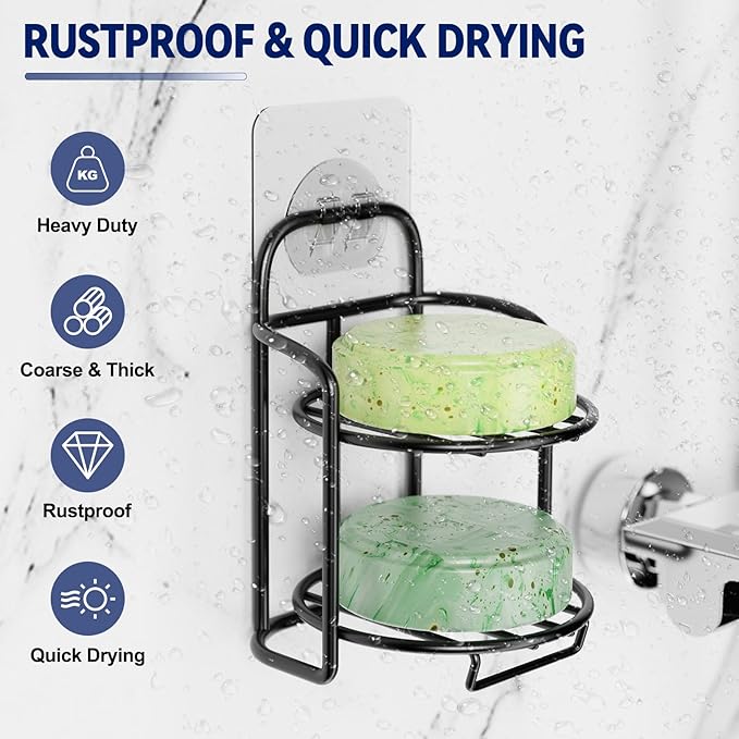 2-Tier Shower Soap Shampoo Bar Holder, Self Adhesive & Freestanding Draining Soap Dish Caddy for Bathroom Wall Accesories Decor Black-VivaGrace Women
