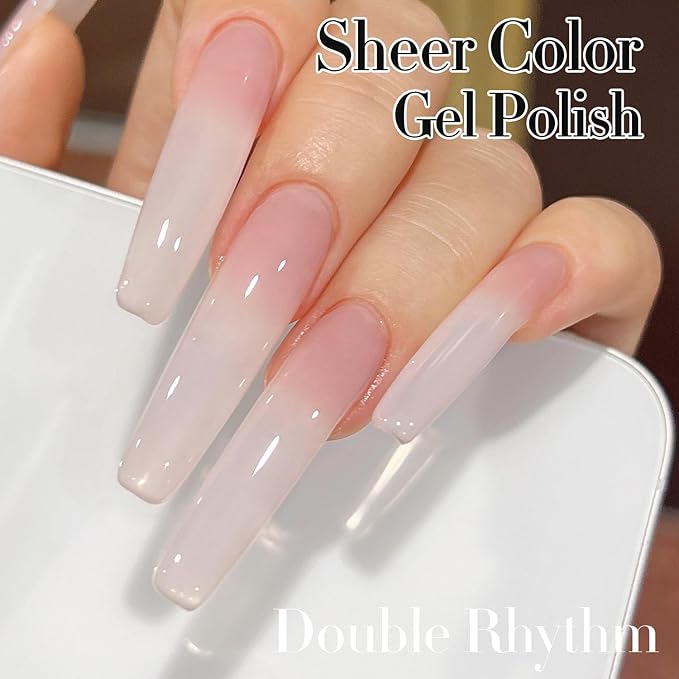 Double Rhythm Translucent Gel Polish Sheer Neutral Natural Light Milky Same Color Same Bottle 15ML Jelly Nail Polish Nail Art DIY at Home (Milky Pink-A1377)-VivaGrace Women