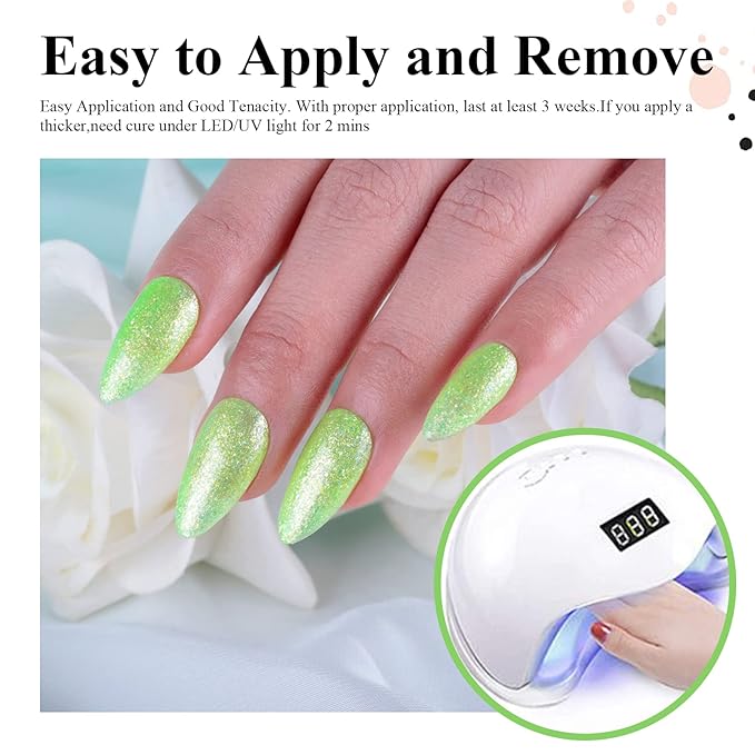 Imtiti Glitter Light Green Gel Nail Polish, UV LED Soak Off Sparkle Olive Green Color Nail Polish, Shimmer Glitter Gel Polish
