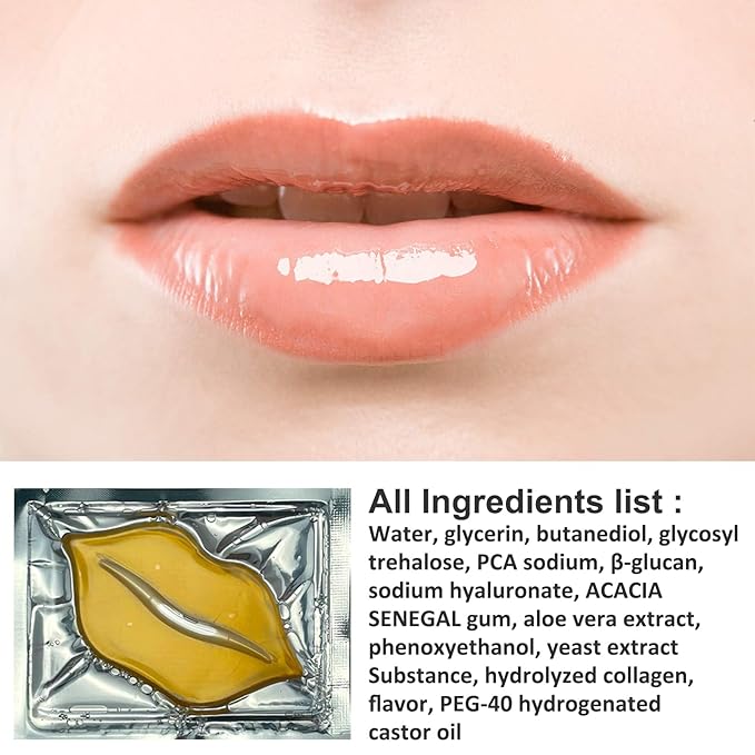 Adofect 30 Pieces Collagen Crystal Gold Lip Care Gel Masks, Collagen Crystal Lip Pads, Greate For Moisturizing Lips, Remove Dead Skin, Anti Chapped, Anti-Aging & Plump Your Lips-VivaGrace Women