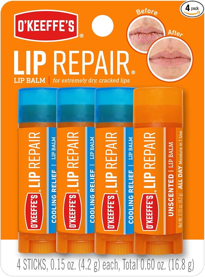 O'Keeffe's Lip Repair Lip Balm for Dry, Cracked Lips, Stick, (Pack of 4: 3 Cooling + 1 Unscented)-VivaGrace Women