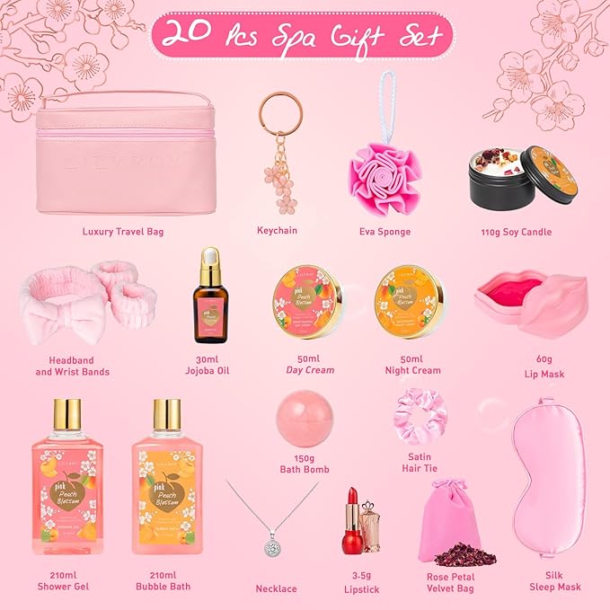 Mothers Day Gifts for Mom -20-Piece Luxury Bath & Body Gift Bath Gift Set for Women, Self Care Kit with Necklace, Diffuser & More | Perfect for Christmas, Birthday, Anniversary, Holiday Gift for Her-VivaGrace Women