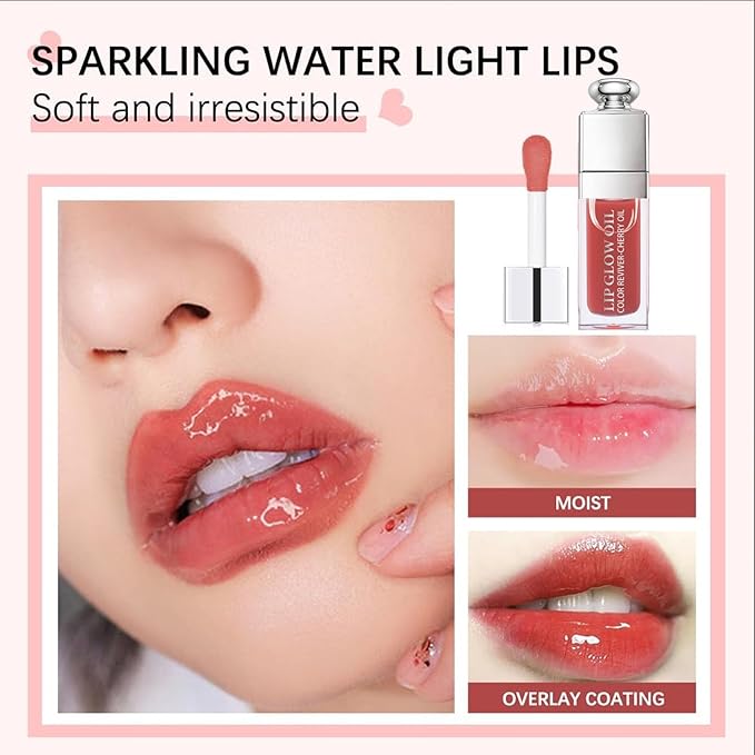Hydrating Lip Glow Oil, Lip Oil Gloss Transparent Toot Tinted Nourishing Long Lasting Repairing Lightening Lip Lines (ROSEWOOD) 0.2 OZ-VivaGrace Women