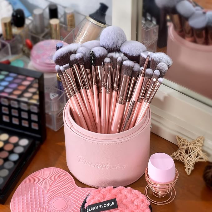 Bueart Design Labeled 30Pcs Professional Deluxe Makeup Brushes set with Extra large holder case for Foundation Face Blending Blush Concealers Eyeshadow-VivaGrace Women