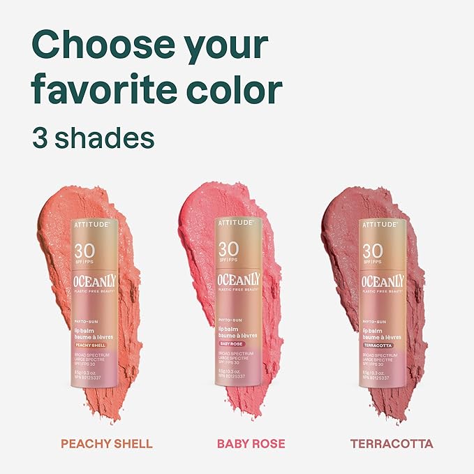 ATTITUDE Oceanly Tinted Lip Balm with SPF 30, EWG Verified, Plastic-Free, Broad Spectrum UVA/UVB Protection with Zinc Oxide, Vegan, Unscented, Baby Rose, 0.3 Ounce-VivaGrace Women
