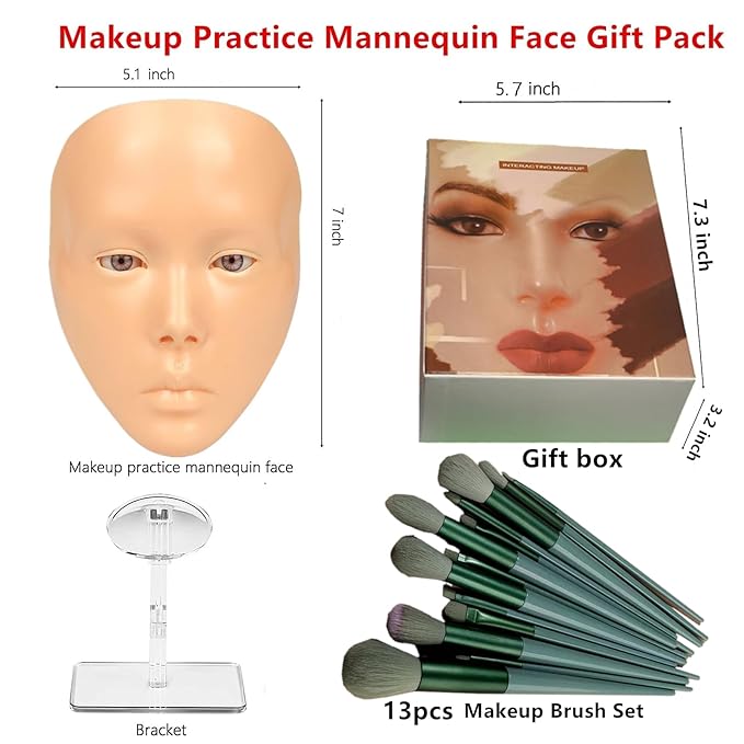 3D Makeup Practice Face, XIJIEMAO Mannequin Head For Makeup, Reusable Silicone Full Makeup Mannequin Head With Stand And Brush Set, Eye Shadow Makeup Face Board, Emerging Makeup Artist, Girl'S Gift-VivaGrace Women