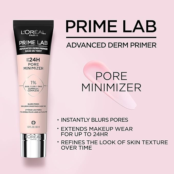 L'Oreal Paris Prime Lab Up to 24H Pore Minimizer Face Primer Infused with AHA, LHA, BHA Complex to Smooth and Extend Makeup Wear, 1.01 Fl Oz-VivaGrace Women