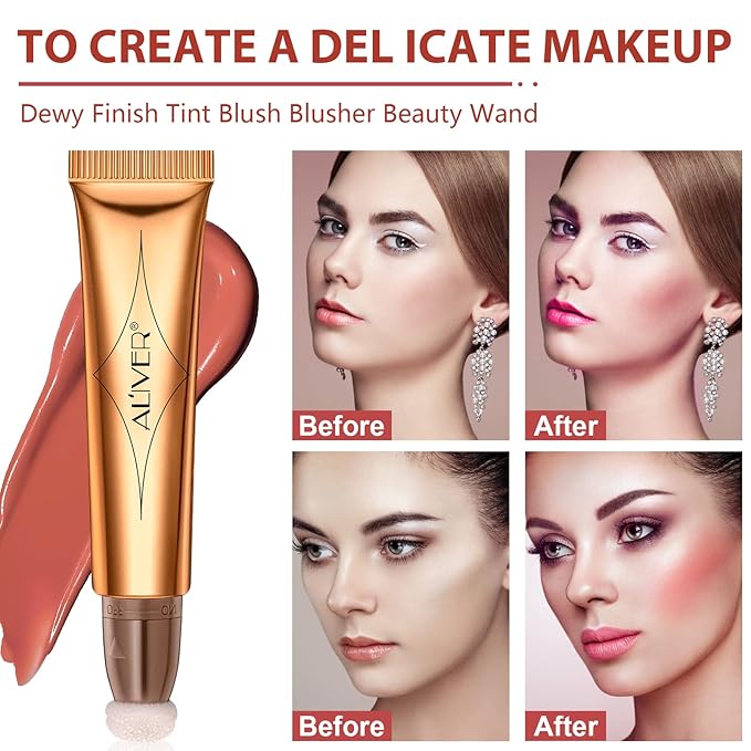 Blush Beauty Wand, Matte Face Blush with Cushion Applicator, Natural Silky Smooth Creamy Liquid Blush Wand, Lightweight Blendable Blush Stick for Cheek, Cruelty-free (Soft Rose)-VivaGrace Women