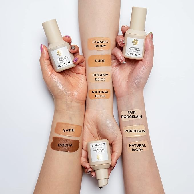 MISTINE Liquid Foundation Makeup Full Coverage Foundation for Oily Skin,24 Hour Oil Control Makeup Foundation,Skin-Caring,Moisturizing Formula,Waterproof Foundation,Matte Finish,Satin,1 Fl Oz-VivaGrace Women