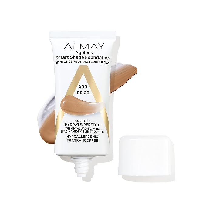 Almay Anti-Aging Foundation, Smart Shade Face Makeup with Hyaluronic Acid, Niacinamide, Vitamin C & E, Hypoallergenic, -Fragrance Free, 400 Beige, 1 Fl Oz (Pack of 1)-VivaGrace Women