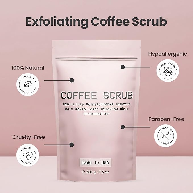Life's Buttter Exfoliating Coffee Scrub with Natural Arabica Coffee Effective Against Cellulite, Stretch Marks, Scars and Acne | Organic Shea Butter and Sweet Almond Oil-VivaGrace Women