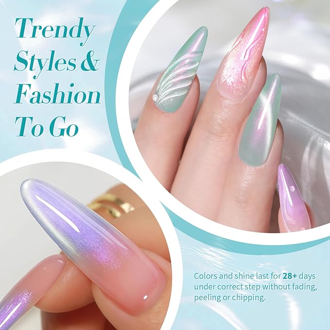 Born Pretty Magnetic Gel Nail Polish Set,Pastel Coral Sea Magnetic Eye Gel Jelly Glass Crystal Magnetic Gel Polish Nail Art Manicure Kit 6PCS-VivaGrace Women