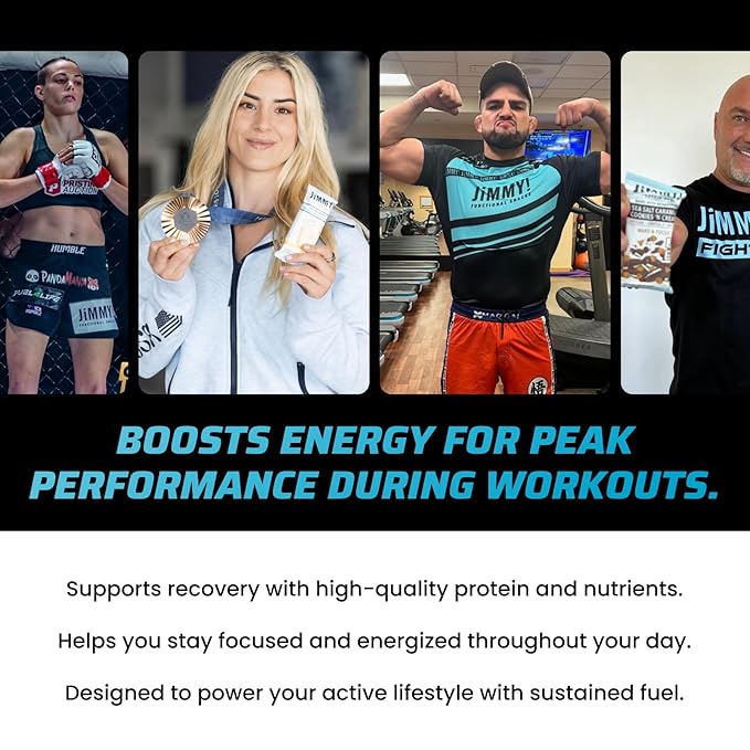JiMMYBAR! - Sea Salt Caramel Cookies N' Cream - 19g High Protein Bars - 7g Sugar - 12 Count - 58g Health Bars - Natural Peanut Butter Core - Caffeinated Protein Bar For Energy- Hand Drizzled Chocolate