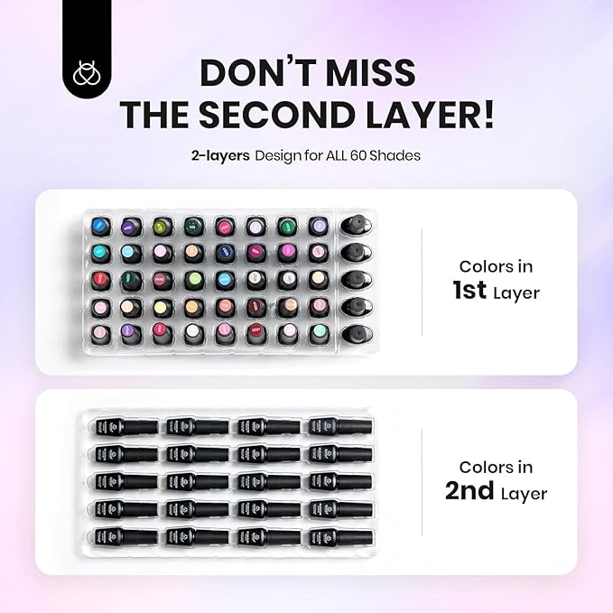 Beetles Gel Nail Polish Set, 60 Colors Fall Uv Gel Polish Kit Jelly Brown Glitter Nude Pink White Red Blue Green Color Nail Polish Base &Glossy Matte Top Coat Gift for Her Women-VivaGrace Women