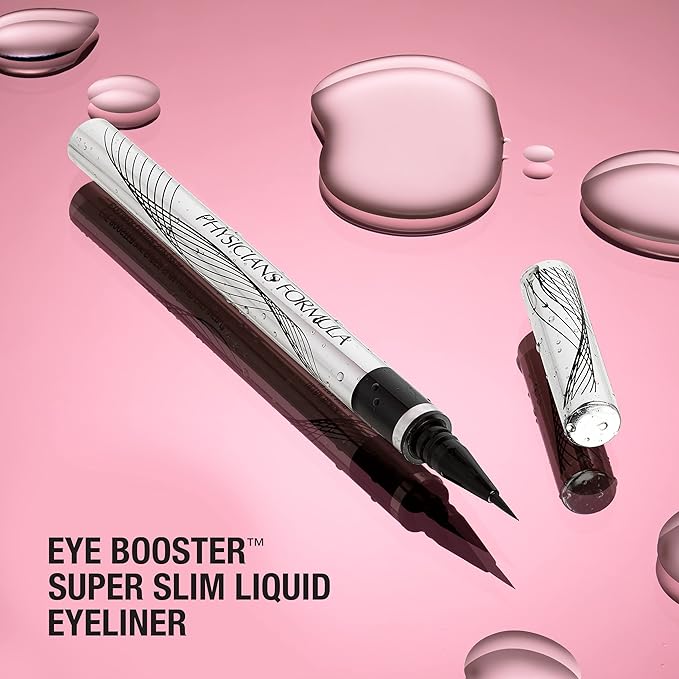 Physicians Formula Eye Booster Super Slim Liquid Eyeliner, Waterproof Precision with a Lash-Boosting Complex, Natural Finish, & Sensitive Skin Approved, Cruelty-Free & Vegan -Ultra Black (Pack of 2)