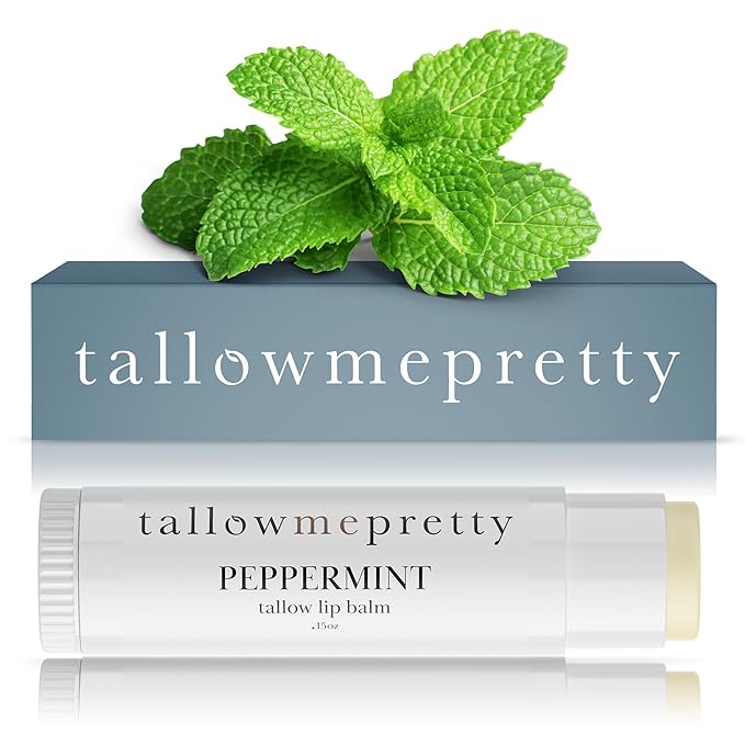 Peppermint Lip Balm, Ultra-Soothing, Deeply Hydrating Tallow Lip Balm with Grass Fed Beef Tallow, Beeswax, Jojoba Oil & More, Non Toxic Lip Care, Made in the USA, 0.15 Oz.-VivaGrace Women