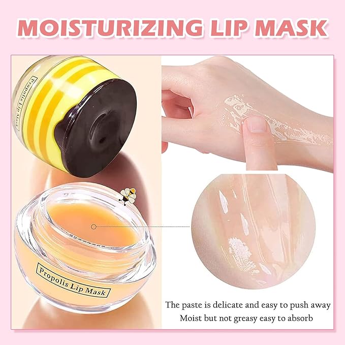 Bee Lip Balm Honey Pot,3 PCS Strawberry&Honey&Apple Lime Lip Sleeping Mask,Hydrating Prevention Dry and Cracked Lip Scrubs Exfoliator Lip Care,Moisturizing Lip Mask Overnight Reduces Lip Lines-VivaGrace Women