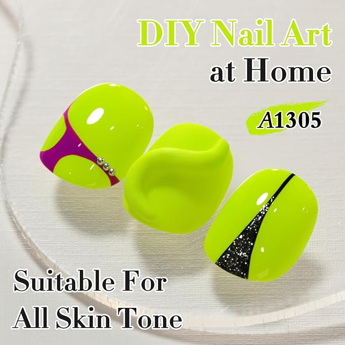 Double Rhythm 0.50 OZ Gel Polish Same Color Same Bottle Golden Round Hema Free Neutral Natural Milky 15 ML Jelly UV Polish Art DIY at Home (Neon Green-C1305)