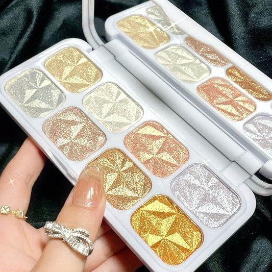 8 Colors Face Body Cheek Diamond Shimmer Highlighter Highlight Makeup Palette iluminadores de maquillaje,Highlighter+Makeup Gold Shimmer Blush Bronzer and Makeup Highlighter Powder C01-VivaGrace Women