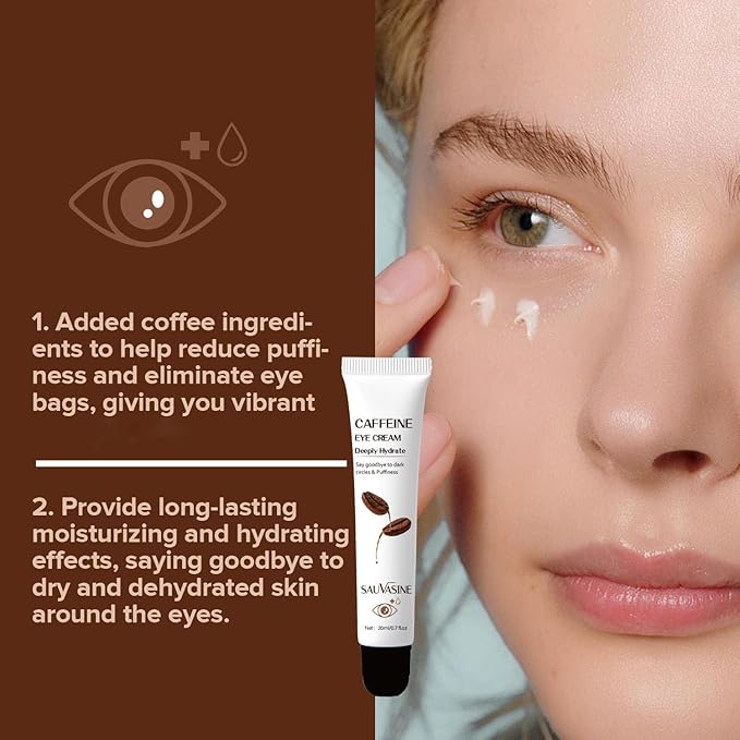 Caffeine Eye Cream for Dark Circles, Under Eye Treatment Eye Cream with Caffeine Anti Aging Wrinkles Lifting Firming Moisturizer Tightening Eye Cream 20ML-VivaGrace Women
