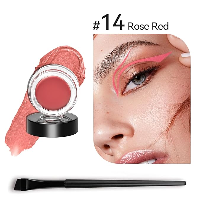 Eyeliner Gel Set,Long Lasting Waterproof Gel Eyeliner With 5.51 IN Long Eyeliner Brush,High-Intensity Pigments Smudge-Proof Eye Liner Makeup Creamy Eyeliner Gel 5G-Rose Red