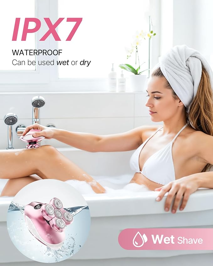 Electric Razors for Women, 5-in-1 Rechargeable Body Shaver - Waterproof Wet Dry Hair Remover - Trimmer for Lady Face Underarms Legs (Pink)-VivaGrace Women