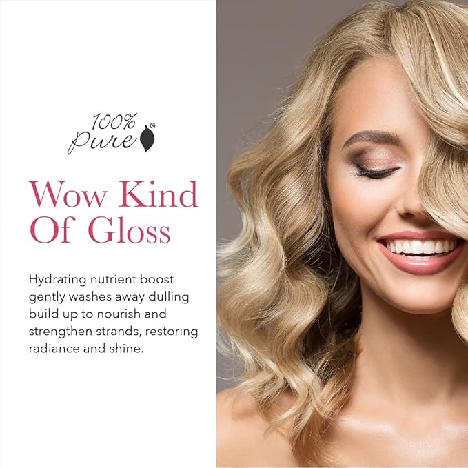 100% PURE Glossy Locks Glossing Shampoo Hair Wash Detox & Hydrate Shine Boosting Dry Dull Damaged Strands Avocado Butter & Seaweed Collagen Natural Care for Women & Men Vegan - 13.5 Fl Oz-VivaGrace Women