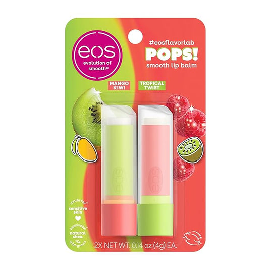 eos Flavorlab Pops! Lip Balm- Mango Kiwi & Tropical Twist, Limited-Edition, 0.14 oz, 2-Pack-VivaGrace Women