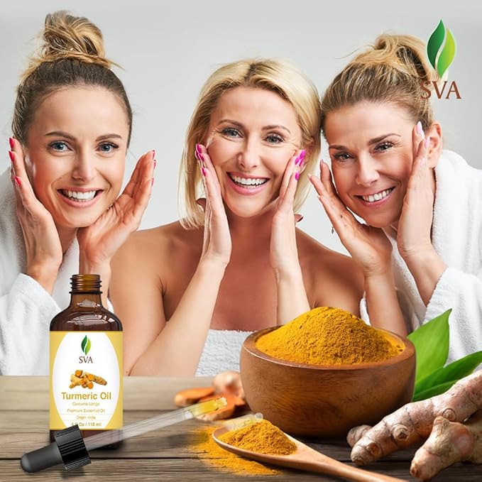 SVA Turmeric Essential Oil – 4 Fl Oz – 100% Natural Turmeric Oil - for Diffuser, Hair Care, Face, Skin Care, Aromatherapy, Scalp and Body Massage, Soap and Candle Making – with Dropper-VivaGrace Women