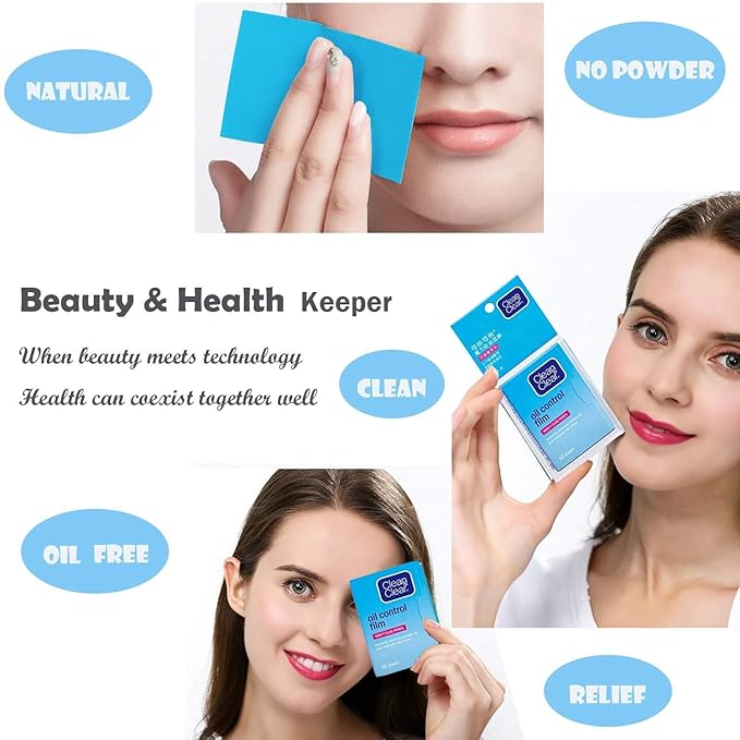 Oil Absorbing Tissues Oil Control Film, Oil Blotting Paper Same Series with Clean & Clear Oil Absorbing Facial Sheets for Oily Skin, 60 sheets Blue + 50 sheets Pink-VivaGrace Women