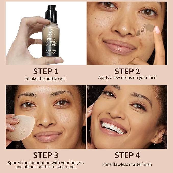 FV Full Coverage Liquid Foundation, Lightweight & Concealing, Long Lasting Matte Foundation Makeup with Flawless Finish, Oil Control Waterproof Foundation for Oily Skin (Natural Beige Matte)-VivaGrace Women