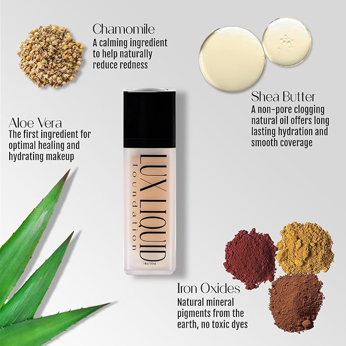 Organic Aloe-Based LUX Liquid Foundation, Natural Vegan Gluten-Free Made in USA, Cappuccino-VivaGrace Women