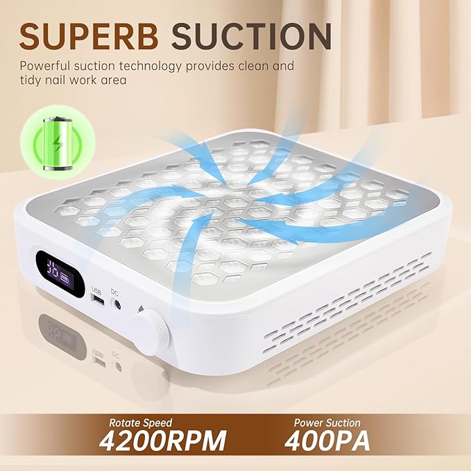 Nail Dust Collector, Rechargeable Dust Collector Nail Tech, Powerful Vacuum Fan Vent Dust Collector Extractor Dust Suction Machine for Acrylic Nails Polishing, Nail Salon&Home-VivaGrace Women