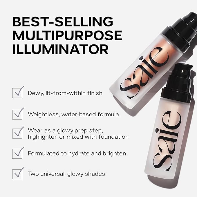 Saie Mini Glowy Super Gel - Hydrating Makeup Primer and Illuminating Glow Serum Enriched with Vitamin C and Squalane Oil - All-Over Liquid Highlighter Makeup for Instant Glass Skin - Sunglow (0.5 oz)-VivaGrace Women