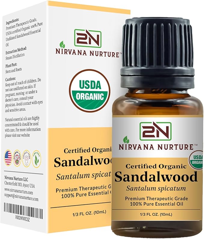 Sandalwood Essential Oil USDA Certified Organic 100% Pure Premium Therapeutic Grade, Undiluted - Aromatherapy Diffuser for Calm and Relaxation, Skin Care, Hair Care-VivaGrace Women