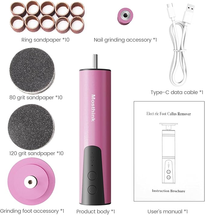 Electric Foot Callus Remover, 2 in 1 | 6 Speed Adjustable Foot File Nail Grinder with Sandpaper Disks, Professional Sander Pedicure Tool for Feet Dead Skin, Self Care Gifts for Women Mom Lover Friends-VivaGrace Women