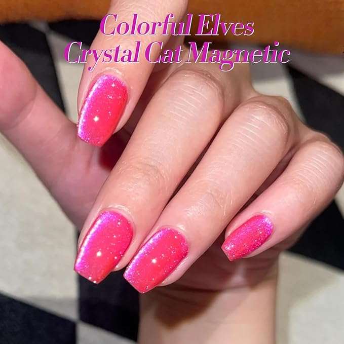 Born Pretty Cat Magnetic Eye Gel Nail Polish Spring Summer Neon Shimmer Glitter Holographic Cat Magnetic Eye Gel Crystal Glass Cat Magnetic Gel Polish Nail Art Manicure DIY at Home 6PCS-VivaGrace Women