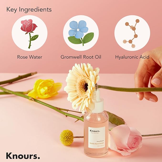 Knours. Balancing 5xHA+Gromwell Root oil Bubble Burst Serum w/ 59% Rose Water Niacinamide, Retinal Hydrating Healthy Serum for Improved Tone & Texture EWG Verified Clean Beauty 50ml/1.69fl. oz.-VivaGrace Women